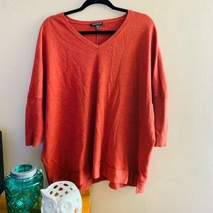Eileen Fisher orange red oversized v neck top S